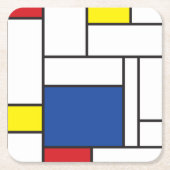 モンドリアンミニマル幾何学デスティールモダンアート スクエアペーパーコースター (正面)