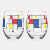 モンドリアンミニマル幾何学デスティールモダンアート ステムなしワイングラス (裏面)
