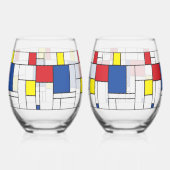 モンドリアンミニマル幾何学デスティールモダンアート ステムなしワイングラス (左)