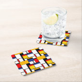 モンドリアン幾何学的ミニマリスト組成モダン スクエアペーパーコースター (インサイチュ)