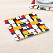 モンドリアン幾何学的ミニマリスト組成モダン スクエアペーパーコースター (アングル)