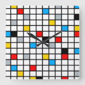 モンドリアン幾何学的ミニマリスト組成モダン スクエア壁時計 (正面)