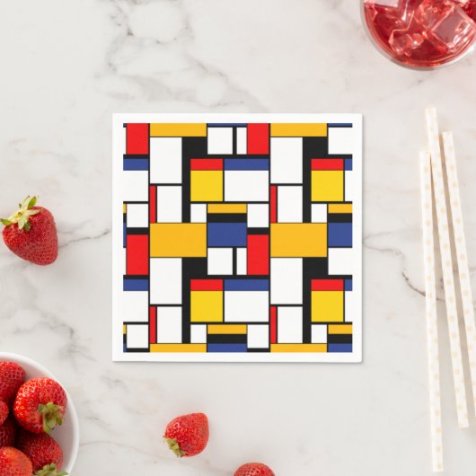 モンドリアン幾何学的ミニマリスト組成モダン スタンダードカクテルナプキン (インサイチュ)