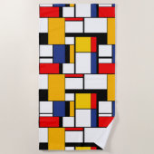 モンドリアン幾何学的ミニマリスト組成モダン ビーチタオル (正面)