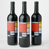 モンドリアン組成物レッドイエローブルーブラック ワインラベル (ボトル)