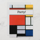 モンドリアン組成物レッドイエローブルーブラック 招待状 (正面/裏面)