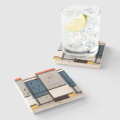 モンドリアン組成物（赤、青、黒、黄） ストーンコースター (横)