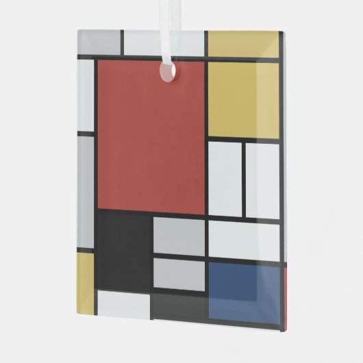 モンドリアン絵画ズレッド飛行機イエローブラックグレーブルー ガラスオーナメント (正面左)