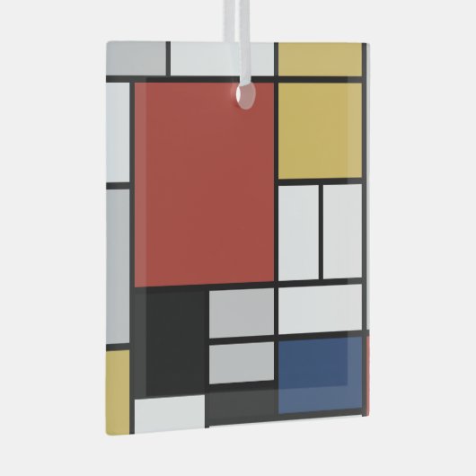 モンドリアン絵画ズレッド飛行機イエローブラックグレーブルー ガラスオーナメント (正面右)