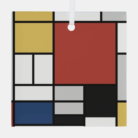 モンドリアン絵画ズレッド飛行機イエローブラックグレーブルー ガラスオーナメント (裏面)