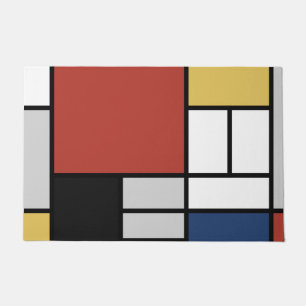 モンドリアン絵画ズレッド飛行機イエローブラックグレーブルー ドアマット