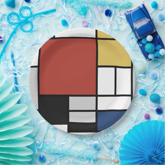 モンドリアン絵画ズレッド飛行機イエローブラックグレーブルー ペーパープレート (パーティー)