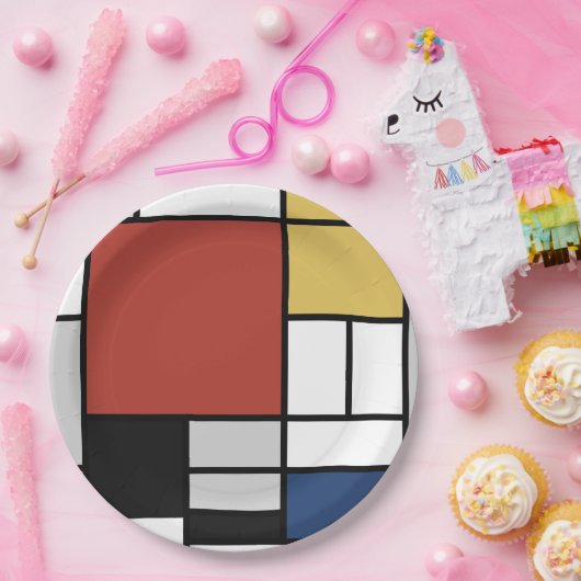 モンドリアン絵画ズレッド飛行機イエローブラックグレーブルー ペーパープレート (パーティー)