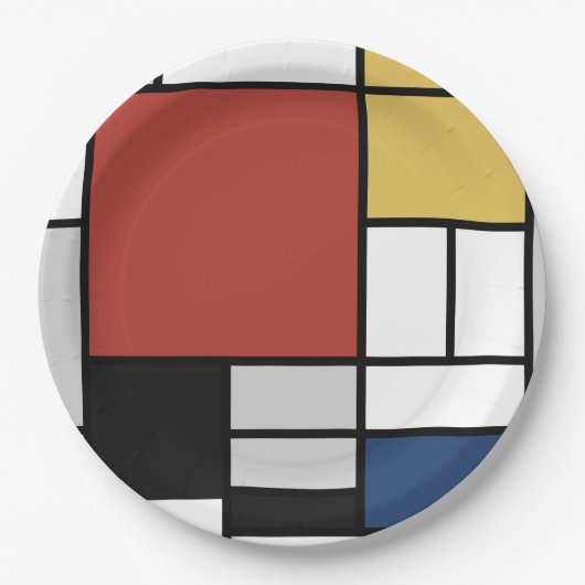 モンドリアン絵画ズレッド飛行機イエローブラックグレーブルー ペーパープレート (正面)