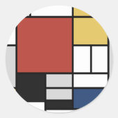 モンドリアン絵画ズレッド飛行機イエローブラックグレーブルー ラウンドシール (正面)