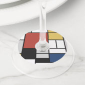 モンドリアン絵画ズレッド飛行機イエローブラックグレーブルー ワイングラスタグ (クローズアップ)