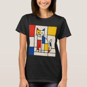モンドリアン風幾何学猫抽象ポップアート Tシャツ