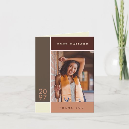 モンドリアン シンプルカラーブロック 卒業写真 サンキューカード (正面)