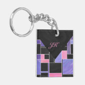 モンドリアン パープル ピンク ブラック プリント キーホルダー (正面左)