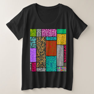 モンドリアン フラワー グラフィック デザイン アブストラクション プラスサイズTシャツ