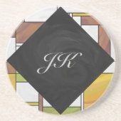 モンドリアン ブラウン イエロー グリーン プリント コースター (正面)