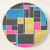モンドリアン ブルー ピンク ブラック プリント コースター (正面)