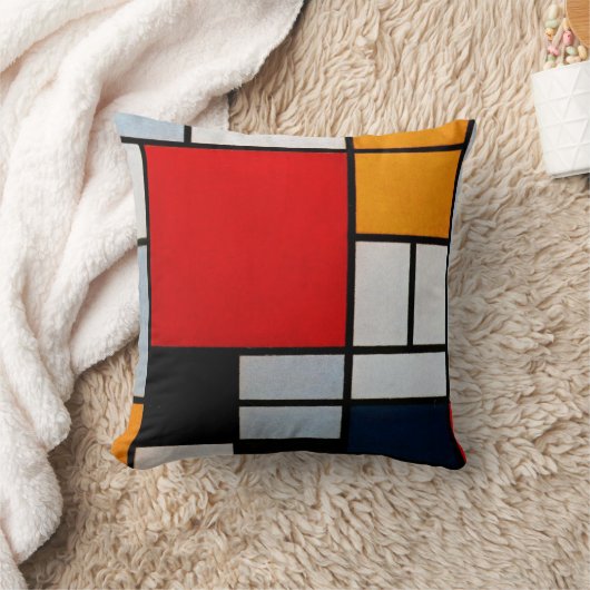 モンドリアン – 大きな赤の飛行機を持つコンポジション クッション (ブランケット)