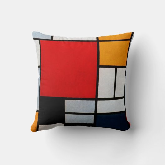 モンドリアン – 大きな赤の飛行機を持つコンポジション クッション (裏面)