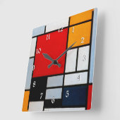 モンドリアン – 大きな赤の飛行機を持つコンポジション スクエア壁時計 (傾斜)