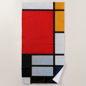 モンドリアン – 大きな赤の飛行機を持つコンポジション ビーチタオル (正面)