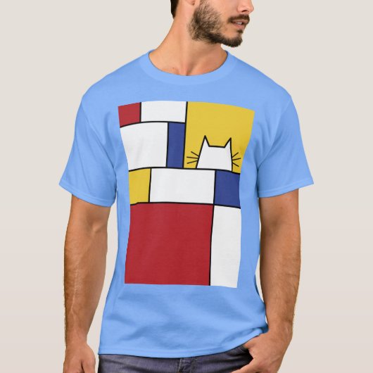 モンドリアン 猫 男の子 女の子 レトロ Tシャツ (正面)