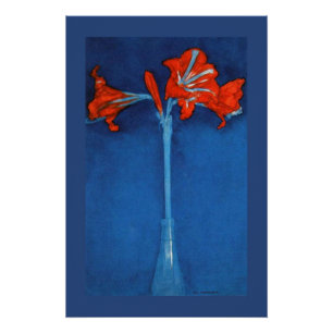 モンドリアン – 青い背景のAmaryllis。 ポスター