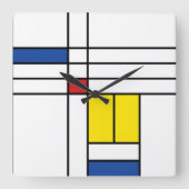 モンドリアンIIミニマリストデスティルアモダンートデザイン スクエア壁時計 (正面)