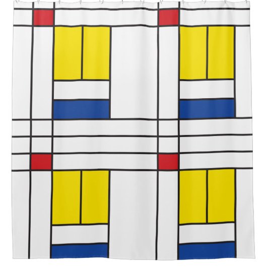モンドリアンIIミニマリストデスティールモダンデザイン シャワーカーテン (正面)