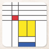 モンドリアンIIミニマリストデスティールモダンデザイン スクエアペーパーコースター (正面)