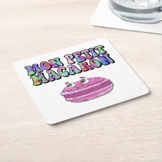 モンプティマカロンレトロ絞り染めグルーヴィ文字 スクエアペーパーコースター (アングル)