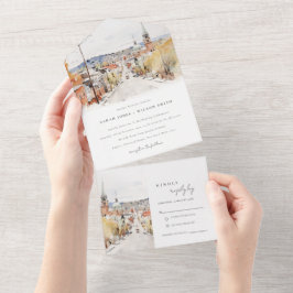 モンペリエシティスケープVermontウォーター結婚カラー オールインワン招待状