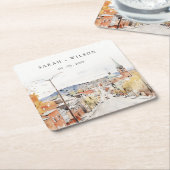 モンペリエシティスケープVermontウォーター結婚カラー スクエアペーパーコースター (アングル)