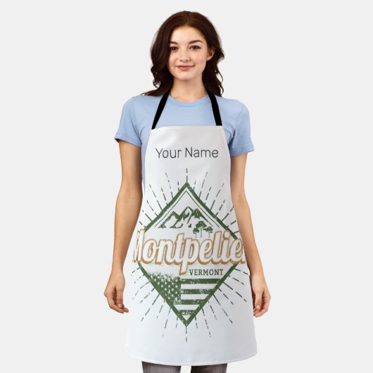モンペリエバーモントシティ統一された州ヴィンテージUSA エプロン (着用した状態)
