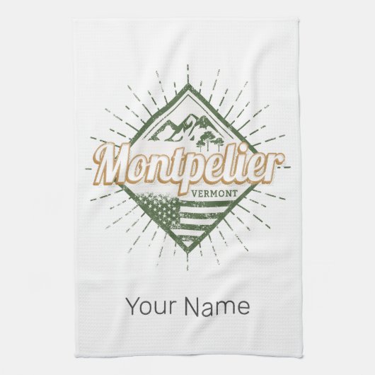 モンペリエバーモントシティ統一された州ヴィンテージUSA キッチンタオル (縦)