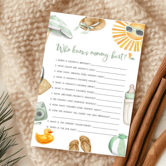 モンマイゲームを知っているグリーンスプラッシュ最高のベビー (Summer Baby Bash Baby Shower Who knows Mommy Best Game)