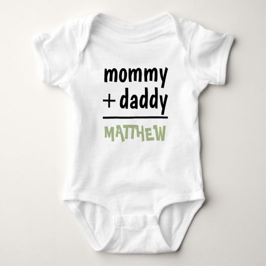 モンマイパパ男の赤ちゃん名グリーン文字ベビーシャワー ベビーボディスーツ (正面)