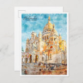 モンマルトルフランスヴィンテージ旅行水の色 ポストカード (正面/裏面)