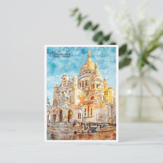 モンマルトルフランスヴィンテージ旅行水の色 ポストカード (スタンド正面)