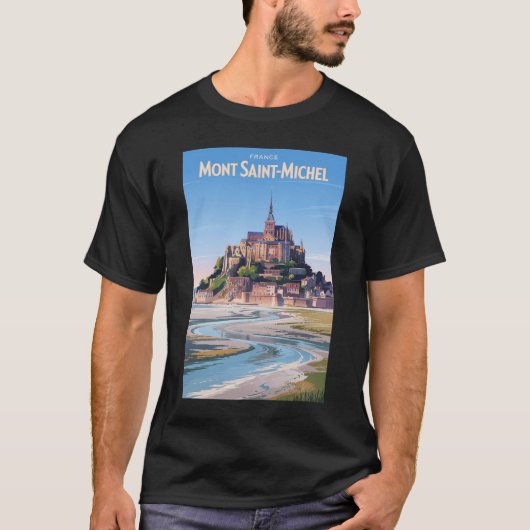 モン・サン・ミシェル イラスト 旅行 アート ヴィンテージ Tシャツ (正面)