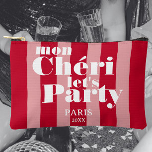 モン・シェリー Let's Party チェリー レッド ボールド ストライプ アクセサリーポーチ