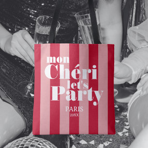モン・シェリー Let's Party チェリー レッド ボールド ストライプ トートバッグ