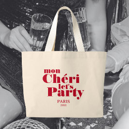 モン・シェリー Let's Party チェリー レッド ボールド ラージトートバッグ