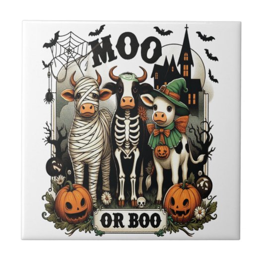 モーかブーかハロウィンの牛 タイル (正面)