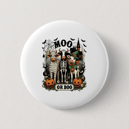モーかブーかハロウィンの牛 缶バッジ (正面)